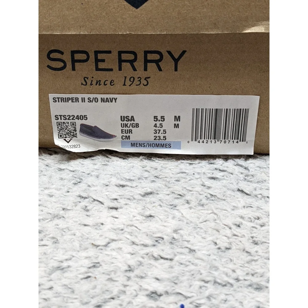 NEW Sperry Mens Striper II Slip On‎ Sneaker 5.5M Boat Shoe Navy (STS22405) NIB